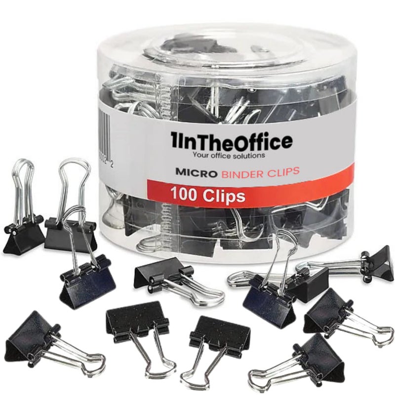 1InTheOffice Micro Binder Clips  Paper Clamps Micro Size  Black  ""100 Clips"" - Image 1